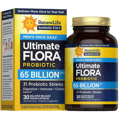 Renew Life Ultimate Flora Probiotics for Men 65 Billion CFU Delayed Release Vegan Capsules | Digestive Health | Immune Health | Dairy Free | 30 Count - Maple Wellness Supplements