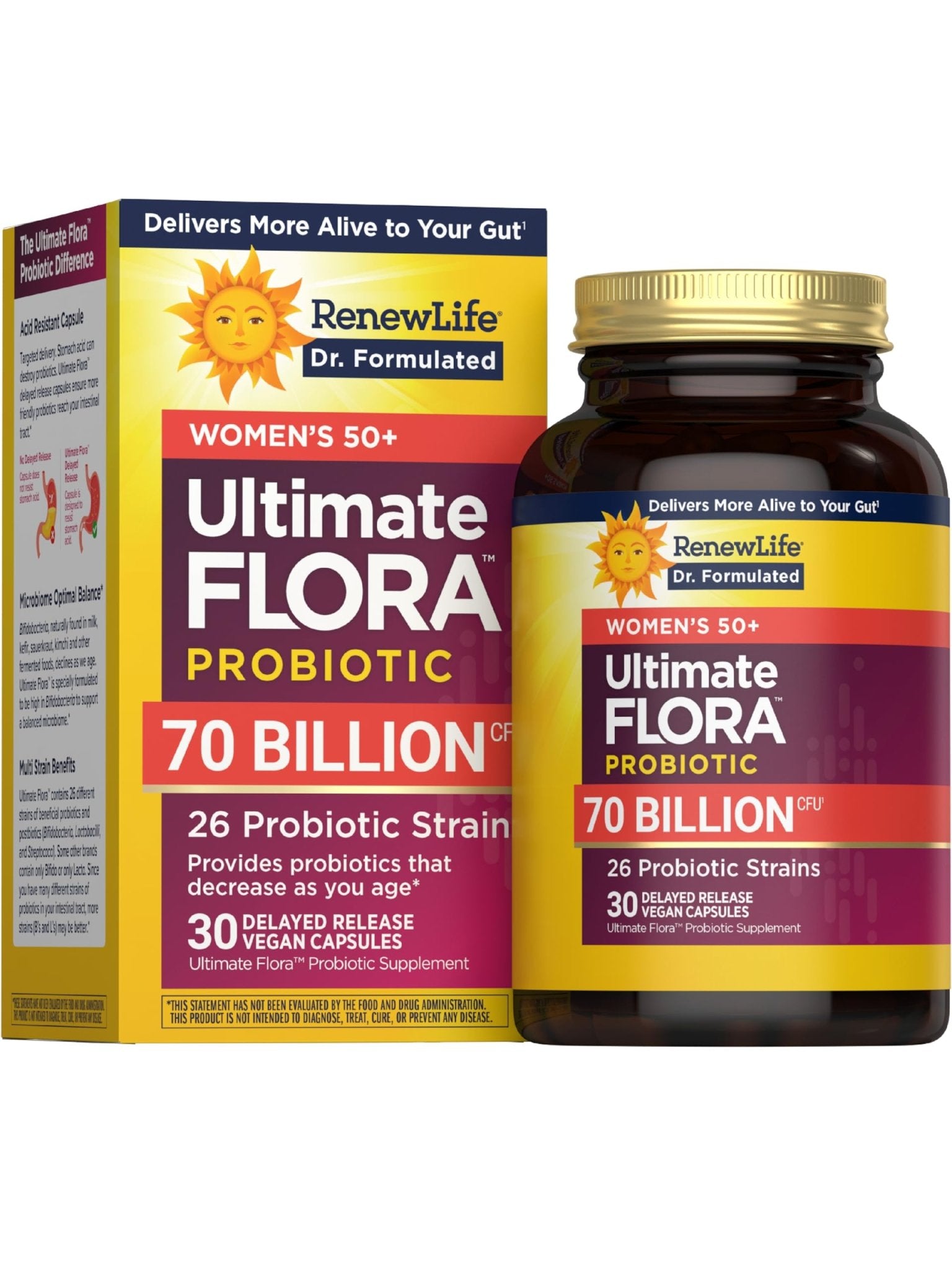 Renew Life Ultimate Flora Probiotics for Women 50+ 70 Billion CFU Delayed Release Vegan Capsules | Vaginal | Digestive Health | Immune Health | Dairy Free | 30 Count - Maple Wellness Supplements