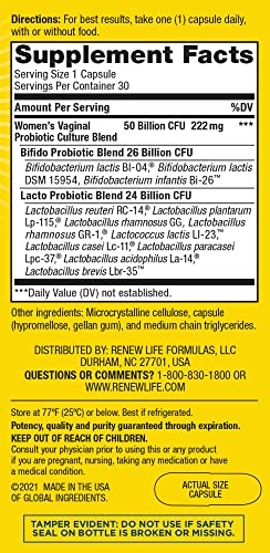 Renew Life Women's Probiotic Capsules, 50 Billion CFU Guaranteed, Supports pH Balance - Maple Wellness Supplements