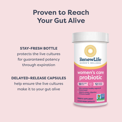 Renew Life Women's Probiotic Capsules, 50 Billion CFU Guaranteed, Supports pH Balance, Vaginal, Urinary, Digestive and Immune Health(2), L. Rhamnosus GG, Dairy, Soy and Gluten-Free, 60 Count - Maple Wellness Supplements
