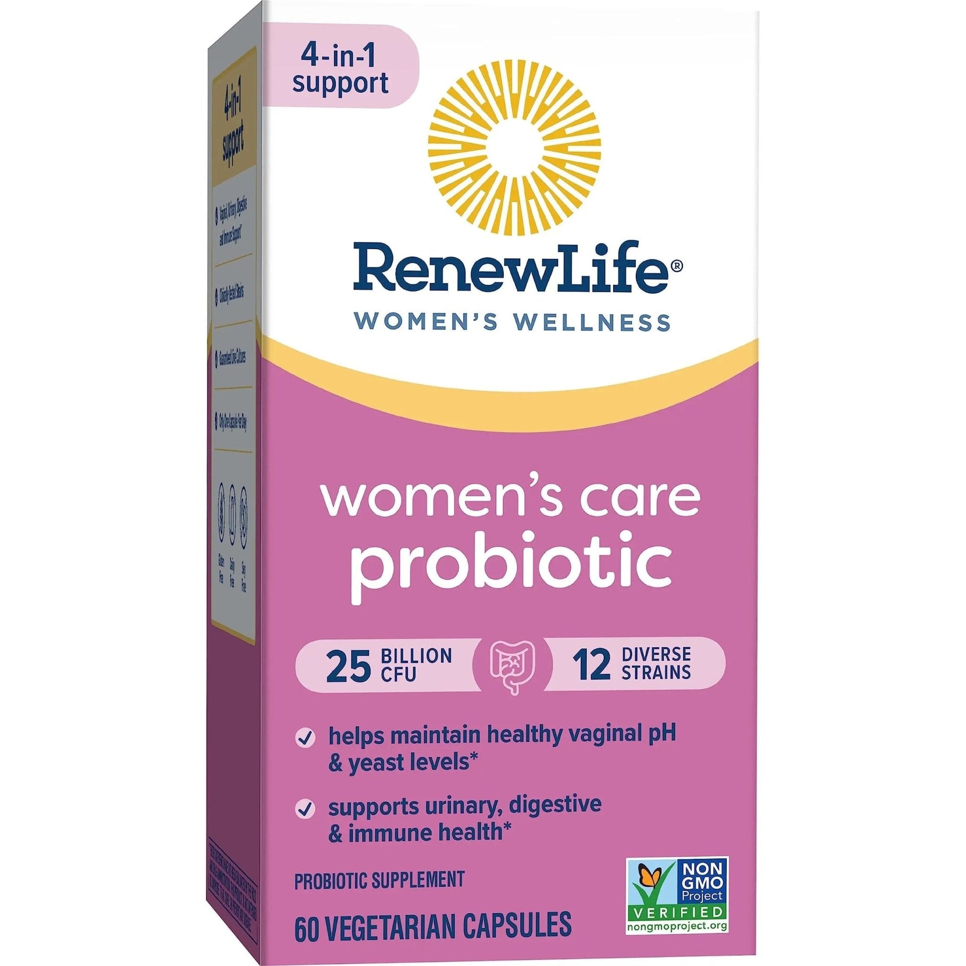 Renew Life Women's Probiotic Capsules, Supports pH Balance for Women, Vaginal, Urinary, Digestive and Immune Health, L. Rhamnosus GG, Dairy, Soy and Gluten-Free, 25 Billion CFU - 60 Ct - Maple Wellness Supplements