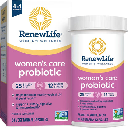 Renew Life Women's Probiotic Capsules, Supports pH Balance for Women, Vaginal, Urinary, Digestive and Immune Health, L. Rhamnosus GG, Dairy, Soy and Gluten-Free, 25 Billion CFU - 60 Ct - Maple Wellness Supplements