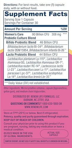 Renew Life Women's Probiotic Capsules, Supports Vaginal, Urinary, Digestive and Immune - Maple Wellness Supplements