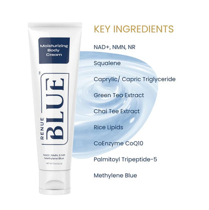 Renue Blue Methylene Blue Moisturizing Body Cream – Liposomal NAD+ Complex with Antioxidants, Peptides, and Botanical Extracts for Hydrated, Healthier‑Looking Skin - Maple Wellness Supplements