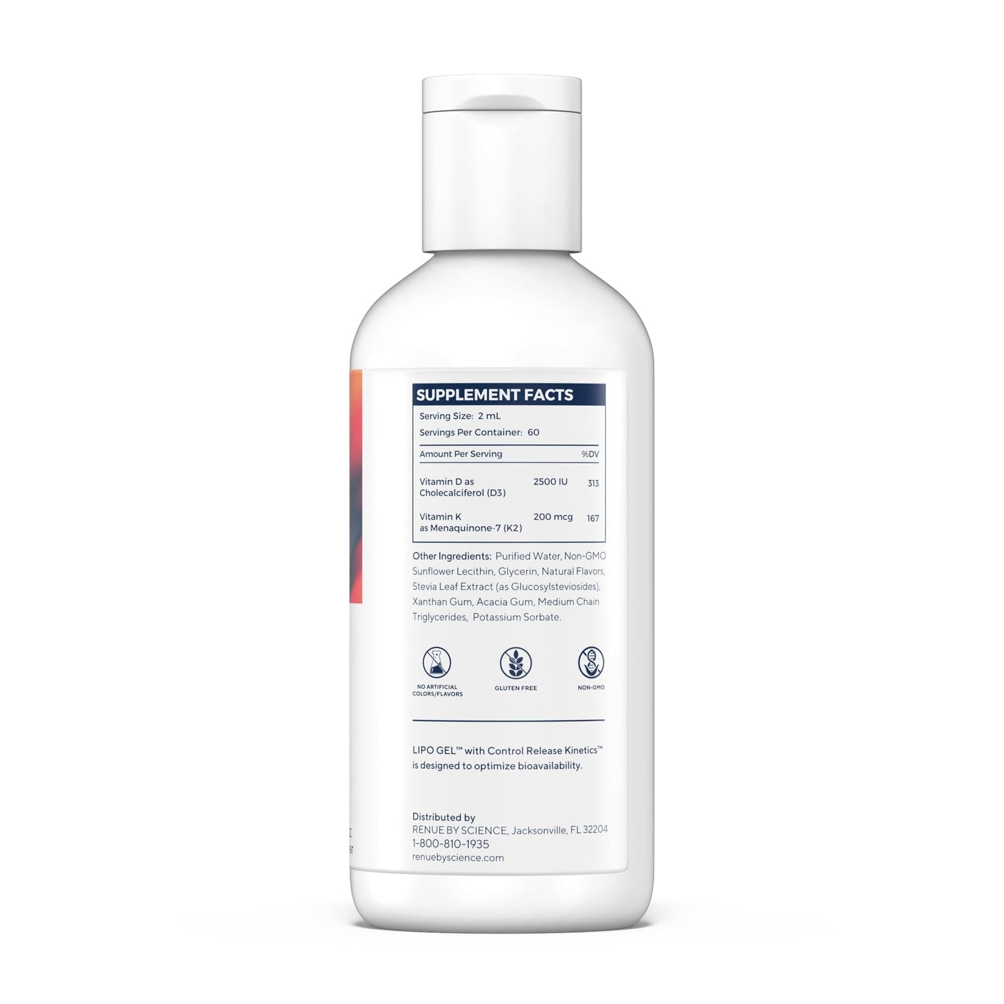 Renue By Science Vitamin D3 K2 Gel | High Strength Liposomal D3 K2 Supplement | 120ml Vitamin D K2 Gel - 2500IU Vitamin D3 & 200mcg Vitamin K2 per Serving | Non-GMO & Allergen Free | Made in The USA - Maple Wellness Supplements
