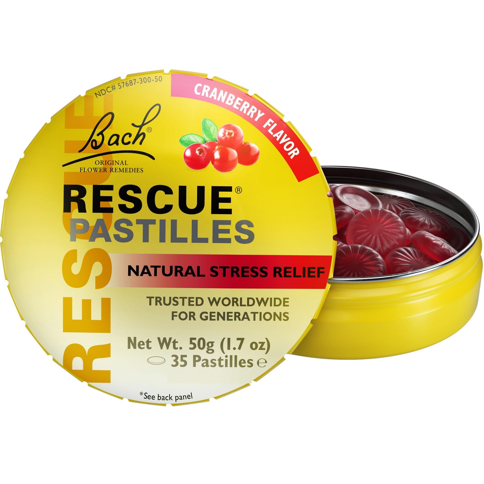 Rescue Bach PASTILLES, Cranberry Flavor, Stress Relief Lozenges, Homeopathic, Flower Eessences, 35 Count - Maple Wellness Supplements