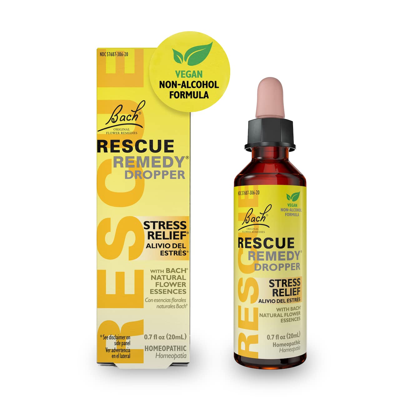 RESCUE Bach Remedy Dropper 20mL, Natural Stress Relief, Homeopathic Flower Essence, Vegan, Gluten & Sugar-Free, Non-Habit Forming (Non-Alcohol Formula) - Maple Wellness Supplements