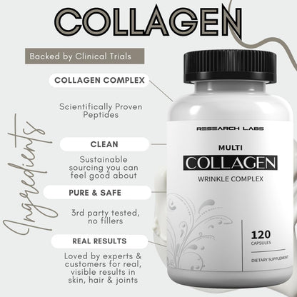 Research Labs 2 for 1 Promo 240 Collagen Pills - 6000 mg Per Day. Grass Fed Anti-Aging Support for Skin, Joints, Tendons, Bones, Hair and Nails. - Maple Wellness Supplements