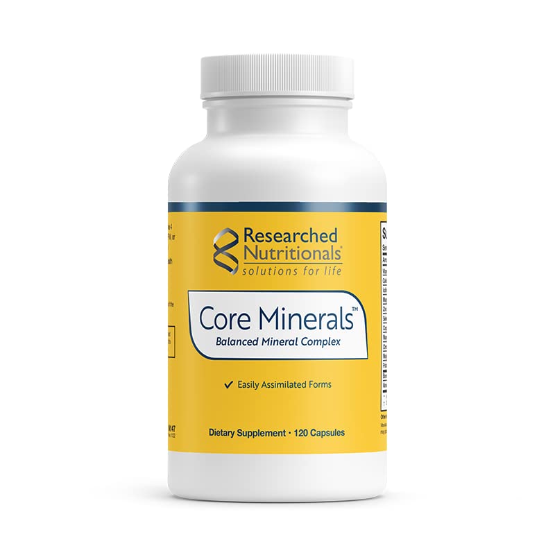Researched Nutritionals Core Minerals - Daily Trace Minerals Supplement - Iron-Free Blend with Vitamin D3, Magnesium Glycinate & Iodine for Thyroid, Bone & Metabolic Support (120 ct) - Maple Wellness Supplements
