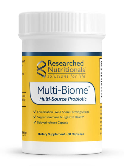 Researched Nutritionals Multi-Biome - Dual-Action Probiotics for Women & Men - Spore + Live Strain Formula with Delayed-Release Capsules for Gut Health, Histamine & Immune Support (30 ct) - Maple Wellness Supplements