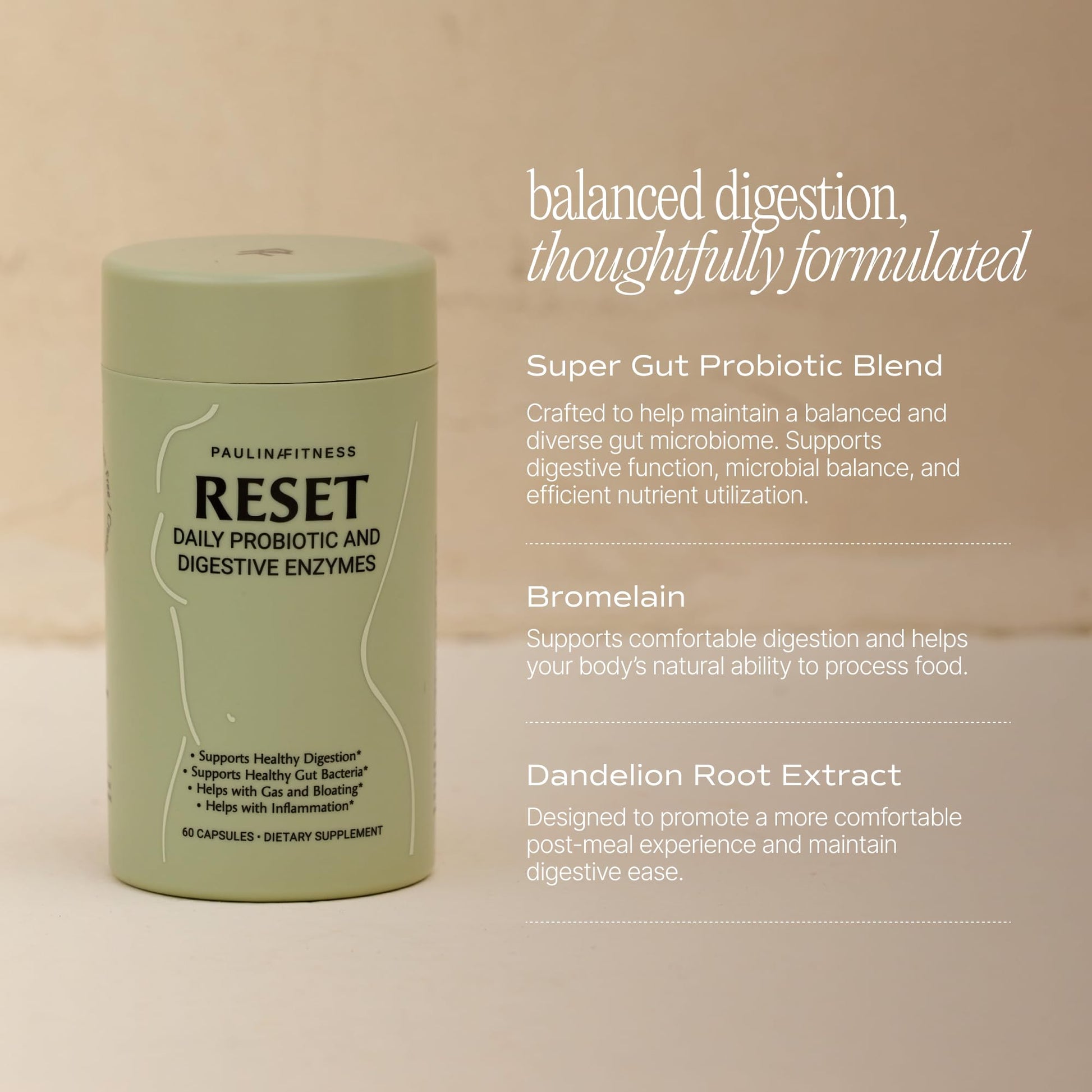 Reset Daily Probiotic + Prebiotic Plant Digestive Enzymes – Advanced Gut Reset for Women - Maple Wellness Supplements