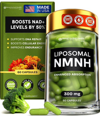 Resurrected Health Liposomal NMNH Supplement 300mg – Boosts NAD Anti-Aging, Energy & Focus – NMM Capsules Alternative to for Cellular Vitality – Third-Party Tested, 60 Vegan Capsules | 1 Pack - Maple Wellness Supplements