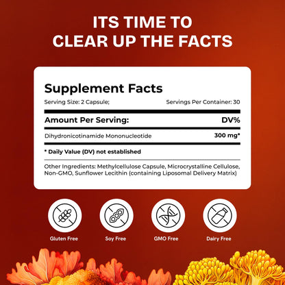 Resurrected Health Liposomal NMNH Supplement 300mg – Boosts NAD Anti-Aging, Energy & Focus – NMM Capsules Alternative to for Cellular Vitality – Third-Party Tested, 60 Vegan Capsules | 1 Pack - Maple Wellness Supplements