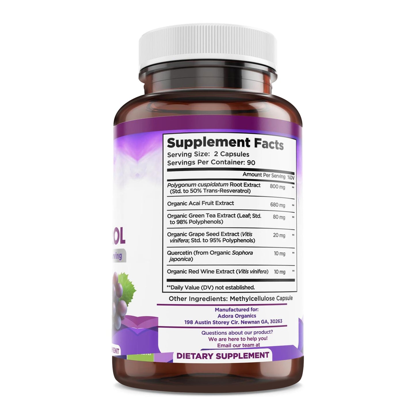 Resveratrol 1600mg - 180 Capsules | Trans-Resveratrol Antioxidant Supplement with Natural Green Tea, Grape Seed Polyphenols & Quercetin, Supports Digestive - Maple Wellness Supplements