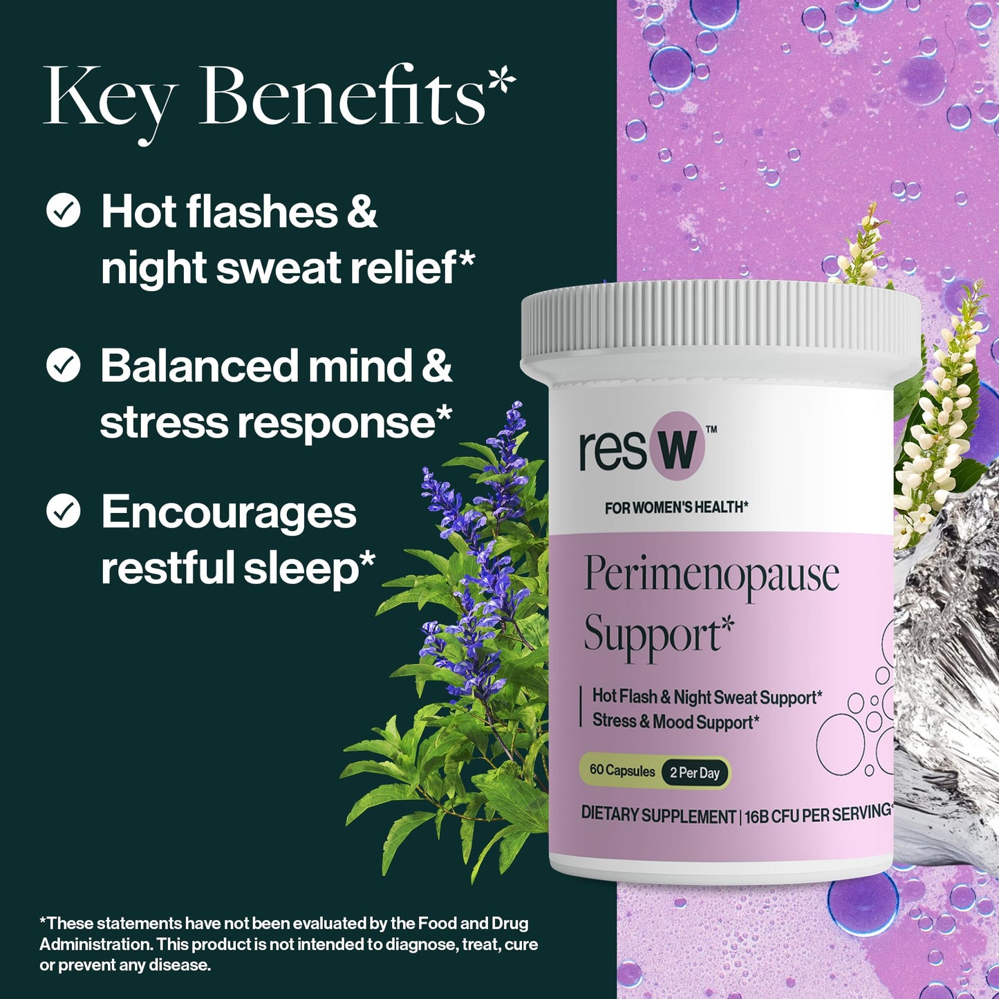 resW Perimenopause Postbiotic Supplement for Women - Hot Flash Support, Night Sweat Relief, Hormone Free, Vegan, Gluten Free, Non GMO, Plant Based Gut Health Support - 60 Capsules - Maple Wellness Supplements