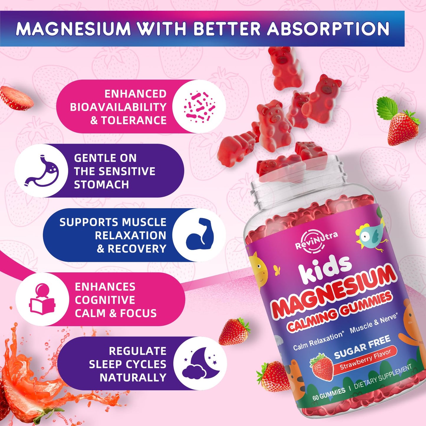 ReviNutra Magnesium Gummies for Kids - Magnesium Glycinate Gummies with L-Theanine, Chamomile, Vitamin B6, D for Kids & Adults Sleep - Maple Wellness Supplements