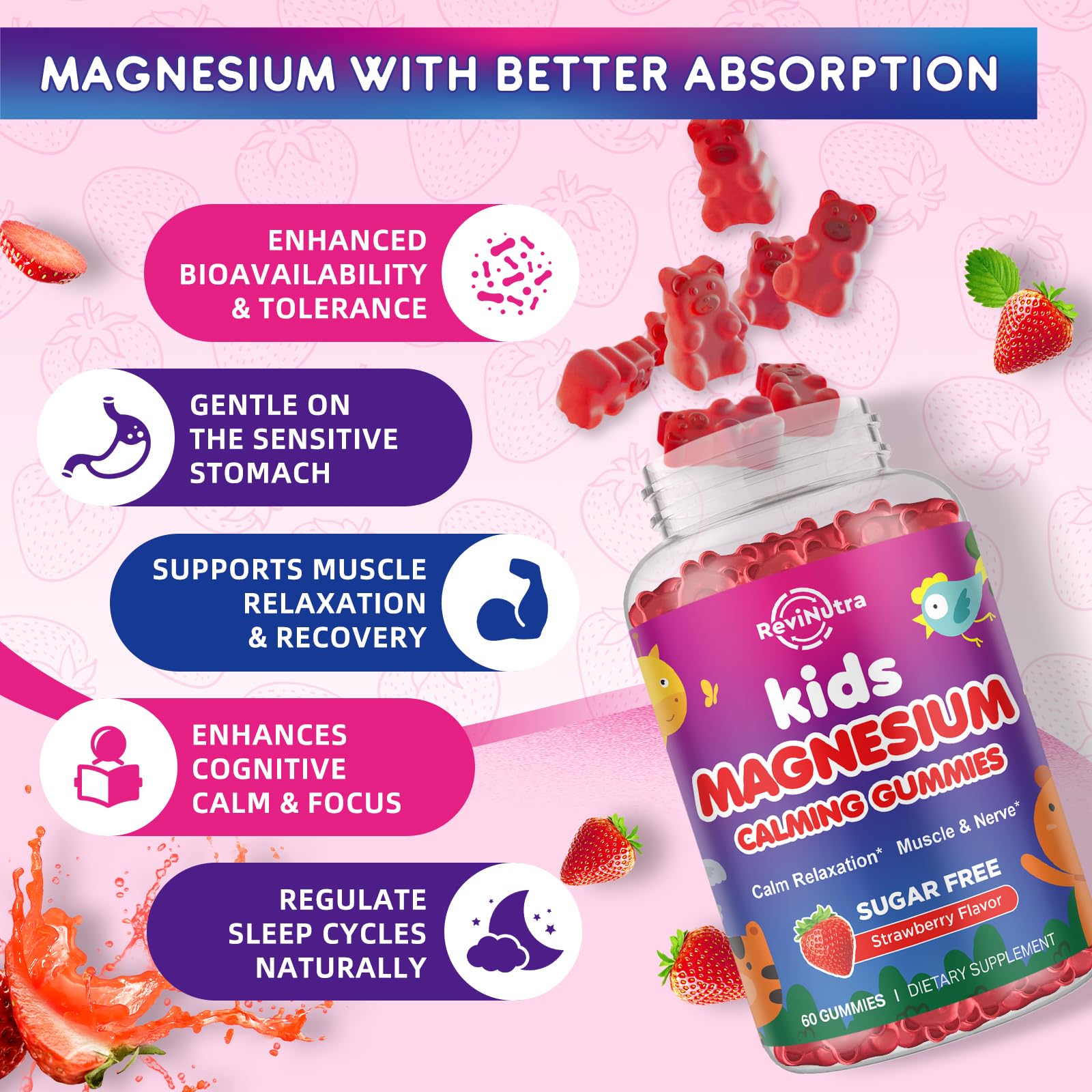 ReviNutra Magnesium Gummies for Kids - Magnesium Glycinate Gummies with L-Theanine, Chamomile, Vitamin B6, D for Kids & Adults Sleep - Maple Wellness Supplements