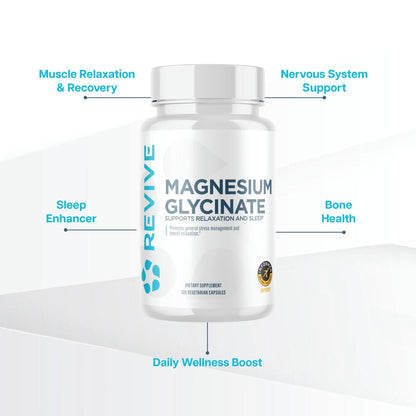 Revive MD Pure Magnesium Glycinate 200mg – High Absorption Supplement for Relaxation, Stress Relief, Sleep & Memory Support – Promotes Strong Bones - Maple Wellness Supplements