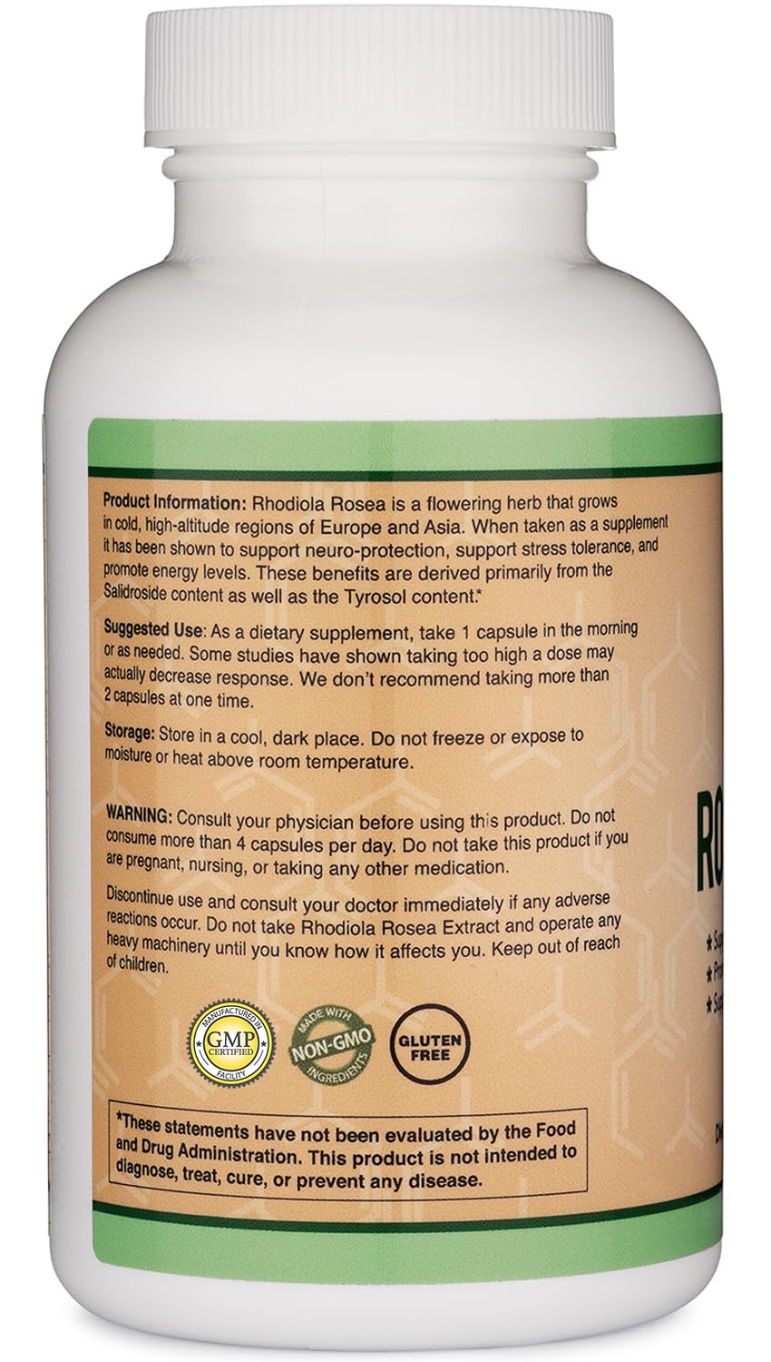 Rhodiola Rosea Supplement 500mg, 120 Vegan Capsules (Third Party Test, Gluten Free, 3% Salidrosides, 1% Rosavins Extract) for Performance, - Maple Wellness Supplements