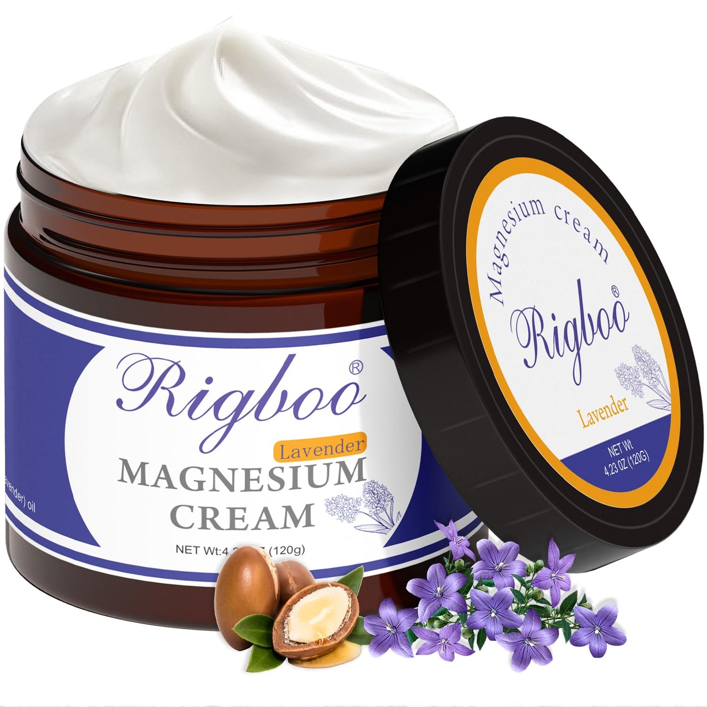 RIGBOO Magnesium Lotion for Sleep, Magnesium Cream, Muscle Relief and Relaxation Non-Greasy, Fast Absorbing Body Lotion with Coconut Oil with Chamomile, Safe for Sensitive Skin (Lavender) - Maple Wellness Supplements