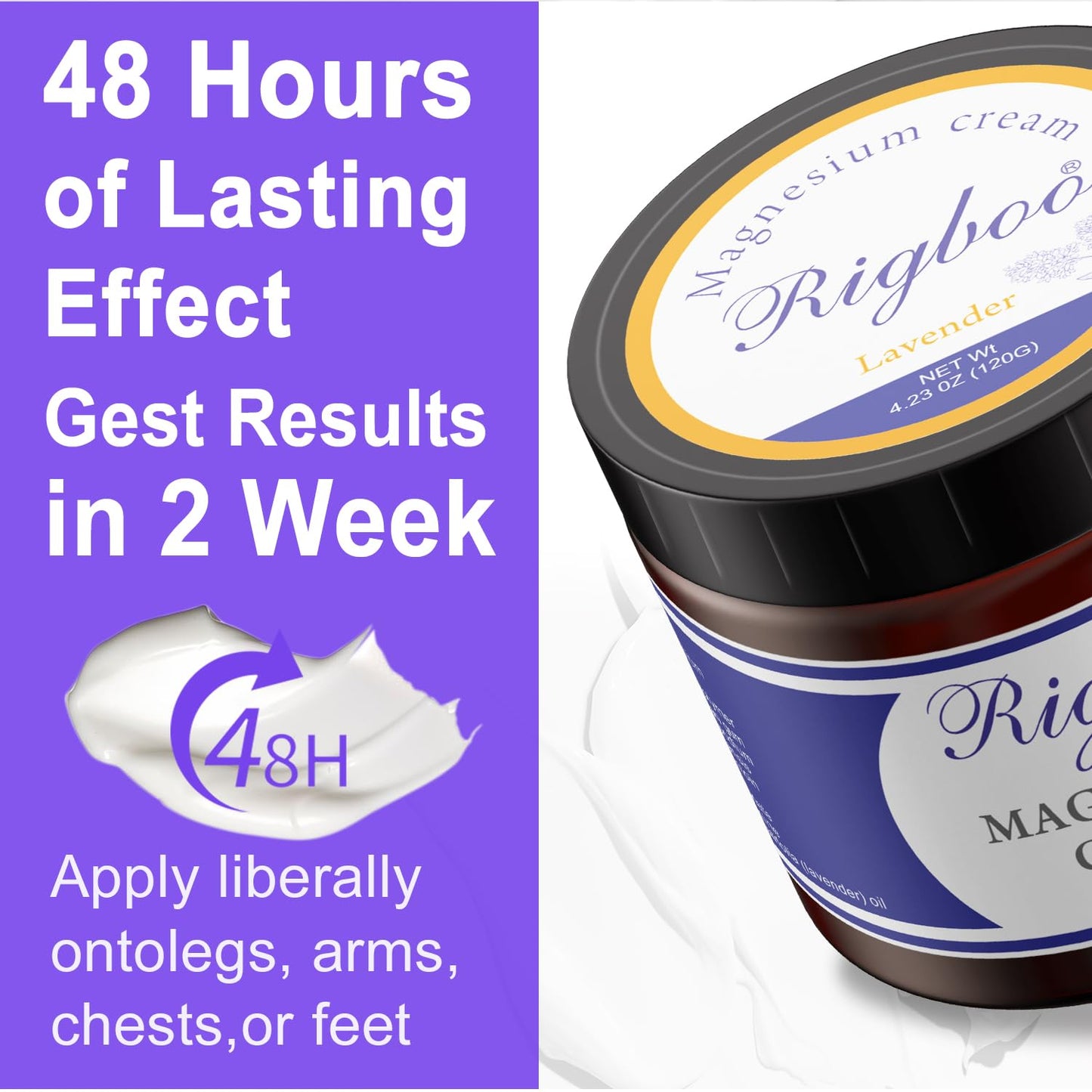 RIGBOO Magnesium Lotion for Sleep, Magnesium Cream, Muscle Relief and Relaxation Non-Greasy, Fast Absorbing Body Lotion with Coconut Oil with Chamomile, Safe for Sensitive Skin (Lavender) - Maple Wellness Supplements