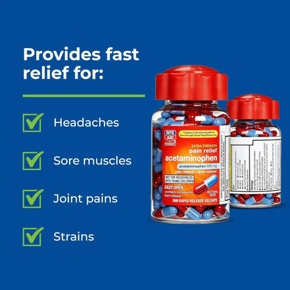 Rite Aid Extra Strength 500mg Acetaminophen Rapid Release Gelcaps - 150 Count | Joint, Muscle, Arthritis, Back Pain Relief - Maple Wellness Supplements