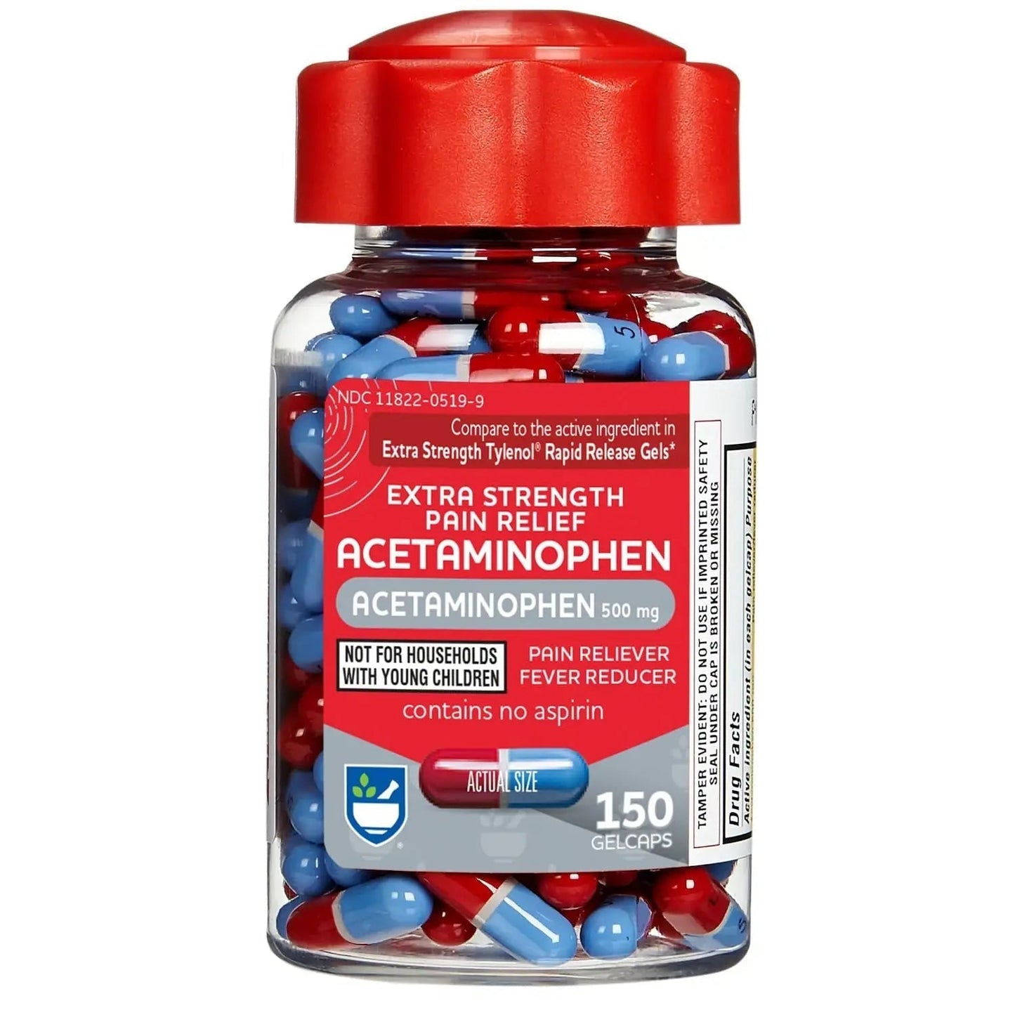 Rite Aid Extra Strength 500mg Acetaminophen Rapid Release Gelcaps - 150 Count | Joint, Muscle, Arthritis, Back Pain Relief - Maple Wellness Supplements