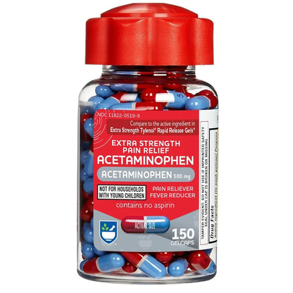 Rite Aid Extra Strength 500mg Acetaminophen Rapid Release Gelcaps - 150 Count | Joint, Muscle, Arthritis, Back Pain Relief - Maple Wellness Supplements