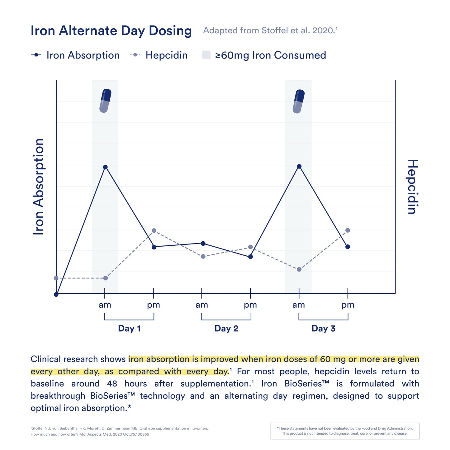 Ritual Iron Supplement to Support Low Iron Levels 60 mg | 48-hour Dosing Routine with BioSeries™ Technology plus Vitamin A and C. Designed for Optimal Absorption and Minimal GI Discomfort* 15 Servings - Maple Wellness Supplements