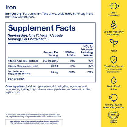 Ritual Iron Supplement to Support Low Iron Levels 60 mg | 48-hour Dosing Routine with BioSeries™ Technology plus Vitamin A and C. Designed for Optimal Absorption and Minimal GI Discomfort* 15 Servings - Maple Wellness Supplements