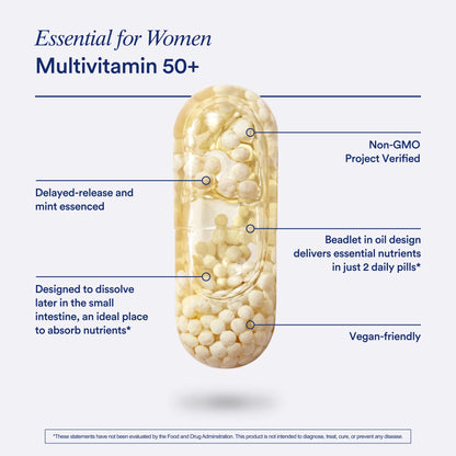 Ritual Multivitamin for Women 50+, Menopause Supplements with Vitamin D3, K2 and Magnesium for Bone Support*, Omega-3 DHA, Vitamin B12, Non-GMO, Mint Essenced, 30 Day Supply, 60 Vegan Capsules - Maple Wellness Supplements
