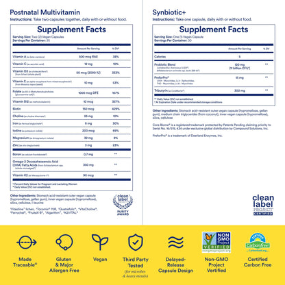 Ritual Postnatal Multivitamin and Gut Duo Supplements with Postnatal Vitamins and Synbiotic+: 3-in-1 Probiotic, Prebiotic, Postbiotic, Supports Lactation, and Gut Health, 30 Day Supply - Maple Wellness Supplements
