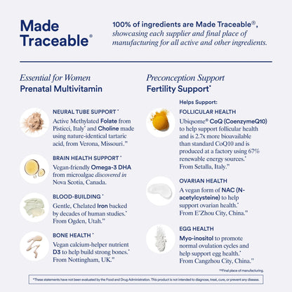 Ritual Preconception Bundle: Essential for Women Prenatal Multivitamin and Lemony Fertility Support Drink Mix Supplement with NAC, CoQ10, and Myo-Inositol. Vegan and Formulated to Support Her.* - Maple Wellness Supplements