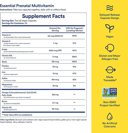 Ritual Prenatal Multivitamin For Women - Key Essential Vitamins and Minerals To Support Mom and Baby During Pregnancy* - Folate, Choline, Omega-3 DHA - Maple Wellness Supplements