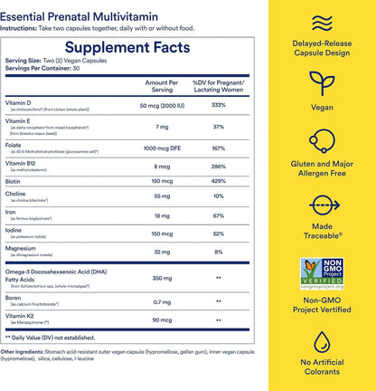 Ritual Prenatal Multivitamin for Women - Key Essential Vitamins and Minerals to Support Mom and Baby During Pregnancy* - Folate, Choline, Omega-3 DHA, Iron - Maple Wellness Supplements