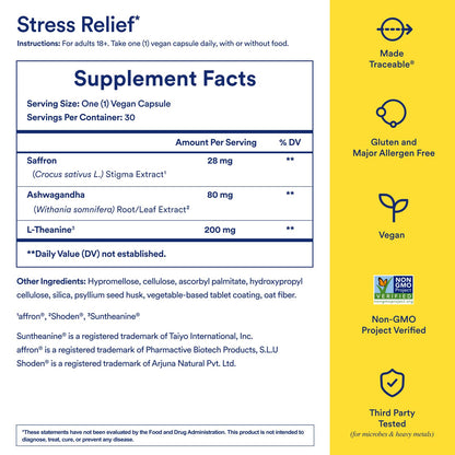 Ritual Stress Relief Supplement Shoden® Ashwagandha, Suntheanine® L-Theanine, and Saffron as affron®* BioSeries with 8-Hour Release to Support Natural Cortisol Response and Promote Calm, 30 Day - Maple Wellness Supplements