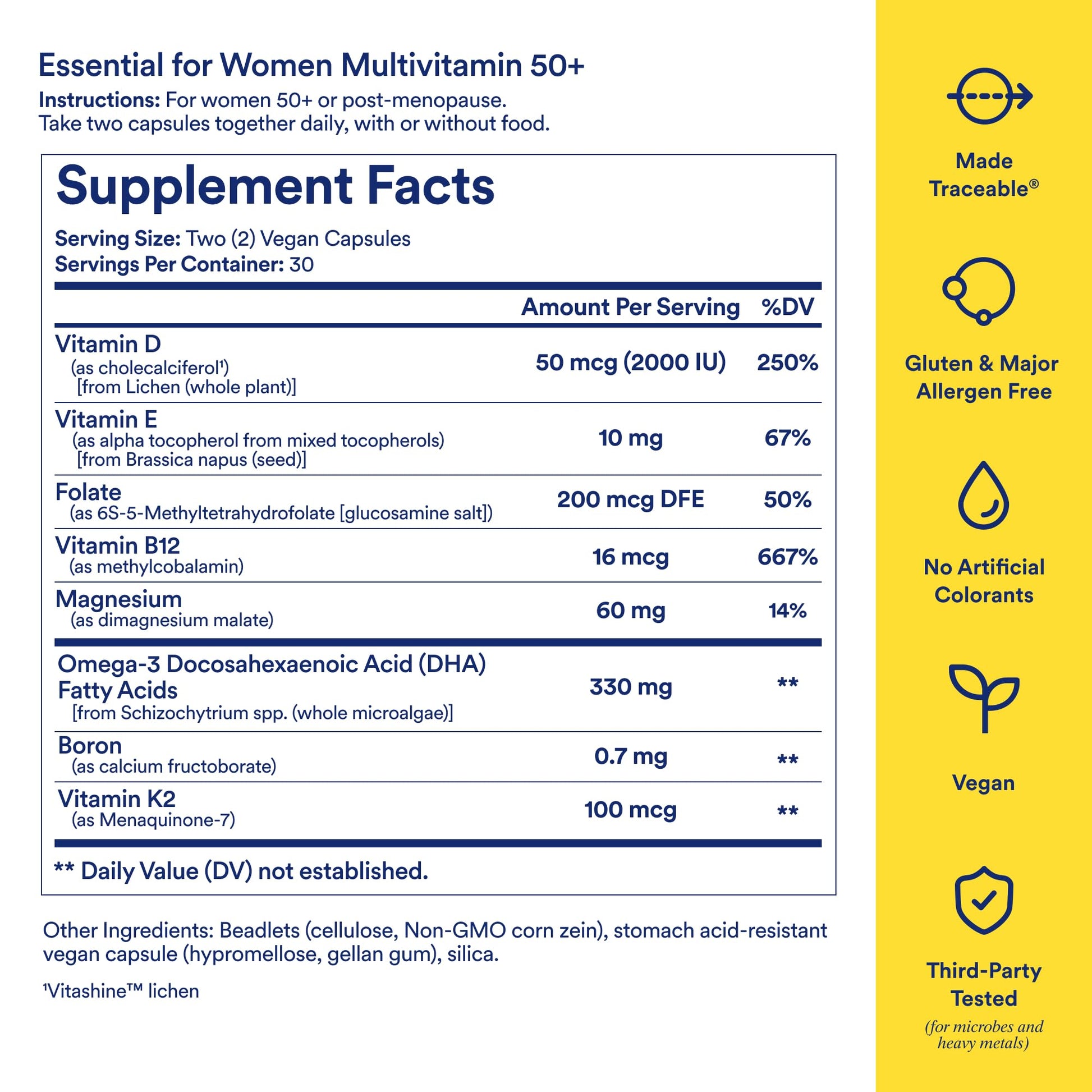 Ritual Women’s 50+ Daily Multivitamin - Key Essential Vitamins and Minerals to Support Menopause, Energy, Heart, Bone, Brain Health* - Including Folate - Maple Wellness Supplements