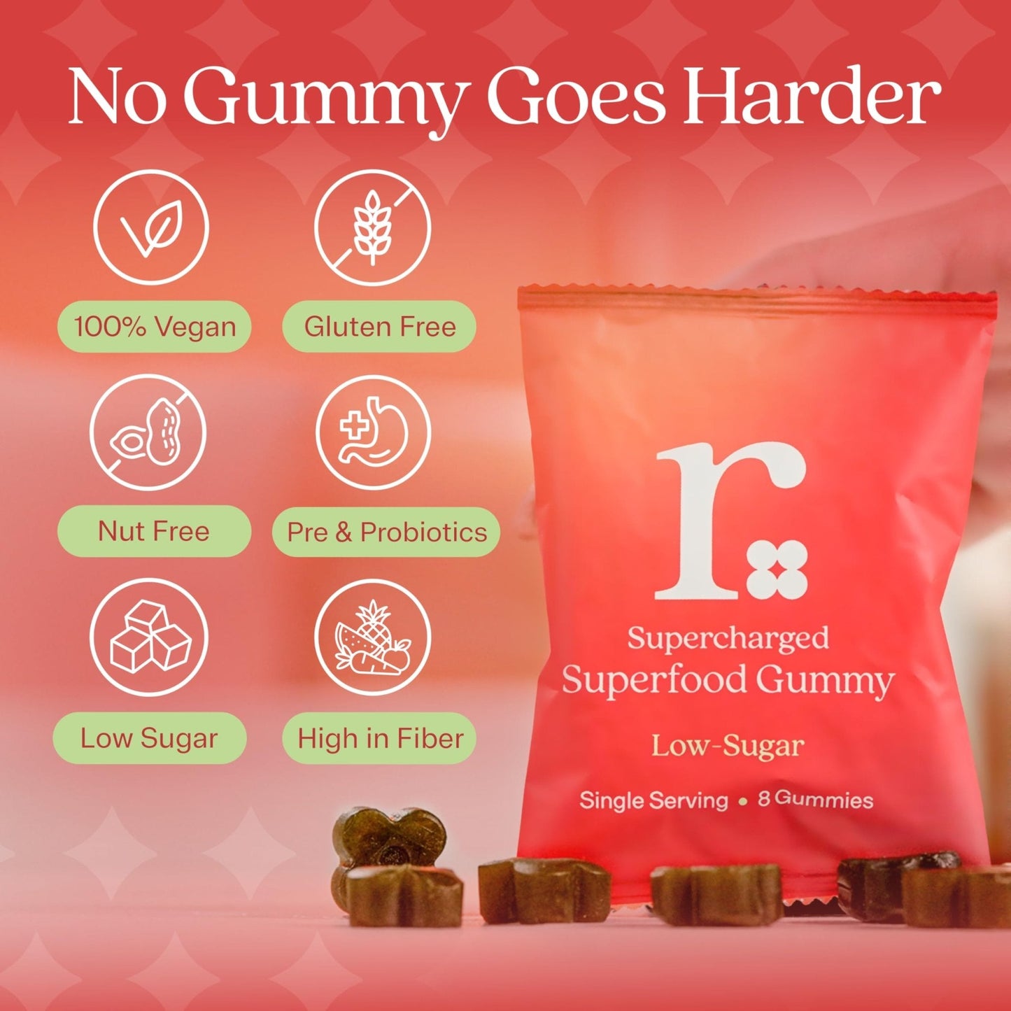Rizz Low Sugar Green Gummies - 60+ Superfoods 6g Fiber - Prebiotic and Probiotic Gummies - Vegan Multivitamins for Women & Men - Gluten Free - Mushroom, - Maple Wellness Supplements