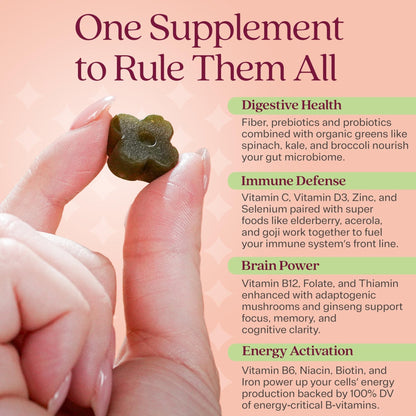 Rizz Low Sugar Green Gummies - 60+ Superfoods 6g Fiber - Prebiotic and Probiotic Gummies - Vegan Multivitamins for Women & Men - Gluten Free - Mushroom, - Maple Wellness Supplements