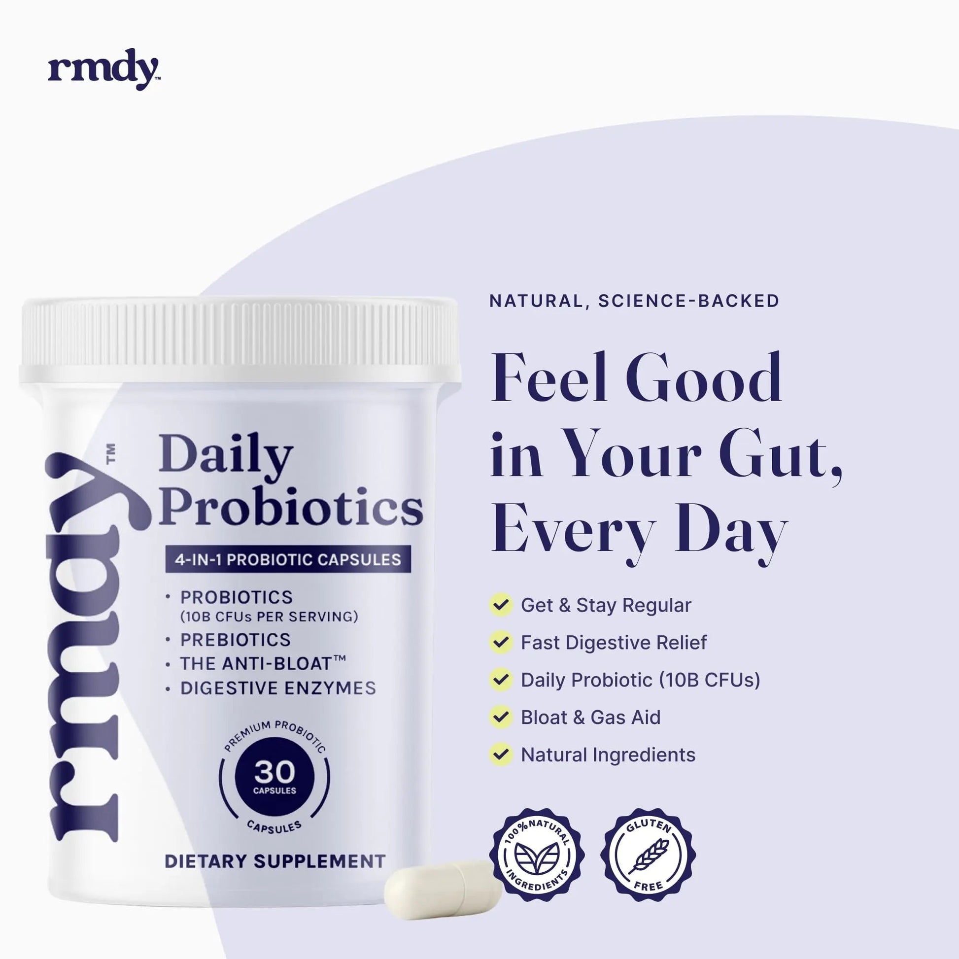 rmdy Constipation, Bloating, & Gas Relief | Relief from Diarrhea, & IBS | Probiotic for Digestive Health & Gut | 30 Capsules - Maple Wellness Supplements
