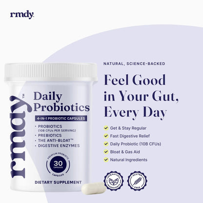 rmdy Constipation, Bloating, & Gas Relief | Relief from Diarrhea, & IBS | Probiotic for Digestive Health & Gut | 30 Capsules - Maple Wellness Supplements