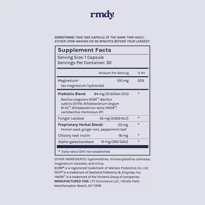 rmdy Constipation, Bloating, & Gas Relief | Relief from Diarrhea, & IBS | Probiotic for Digestive Health & Gut | 30 Capsules - Maple Wellness Supplements