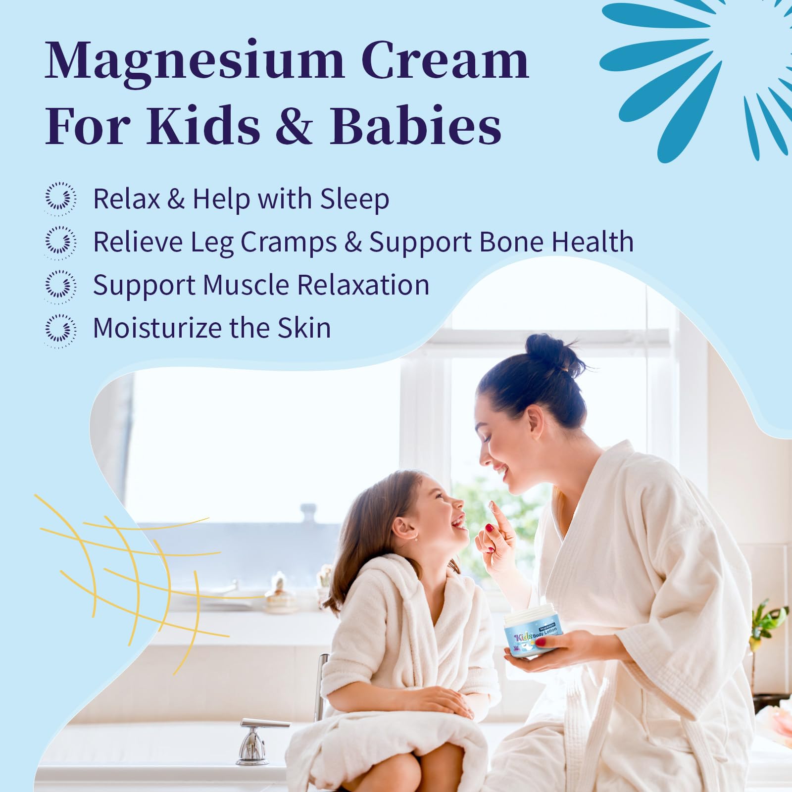 RodPere Magnesium Lotion for Kids & Babies, Bedtime Magnesium Cream for Sleep, Leg Cramps, Lavender Calming Magnesium Oil Lotion for Bone & Muscle Relaxation, Apply to Feet, Legs, Body, 4 OZ. - Maple Wellness Supplements