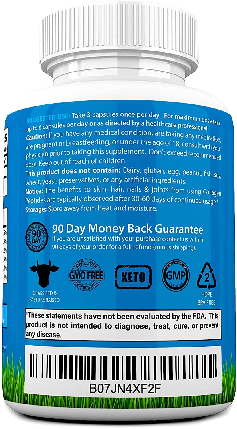 Root Vitality Collagen Peptides Capsules - Grass-Fed, Pasture-Raised Hydrolyzed Protein Supplement for Skin, Hair, & Nails - Non-GMO, Zero Sugar Daily Pills for Men & Women (180 Capsules) - Maple Wellness Supplements
