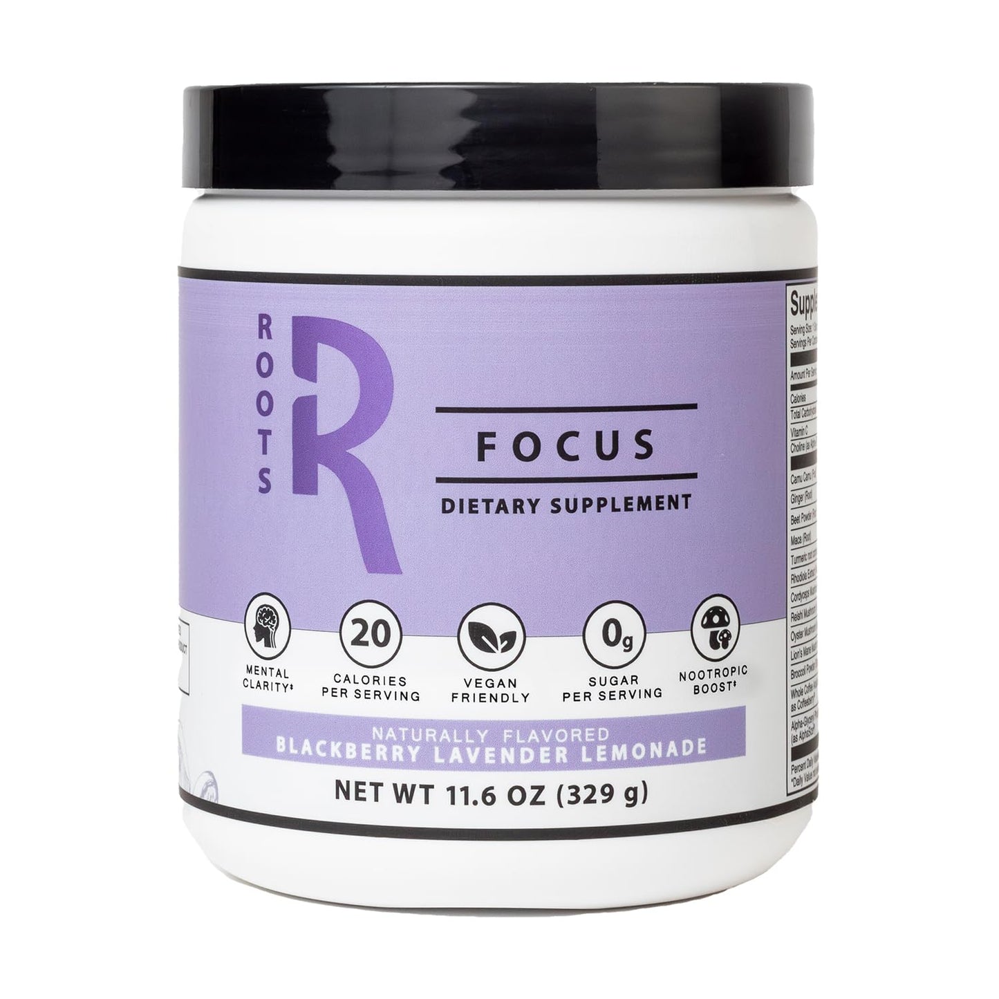 Roots Focus Brain Supplement - Nootropic Mushroom Supplement Powder for Memory, Focus, Energy - Lion's Mane, Cordyceps, Reishi Mushrooms with Caffeine - Blackberry Lemonade, 11.6oz Tub (50 Servings) - Maple Wellness Supplements