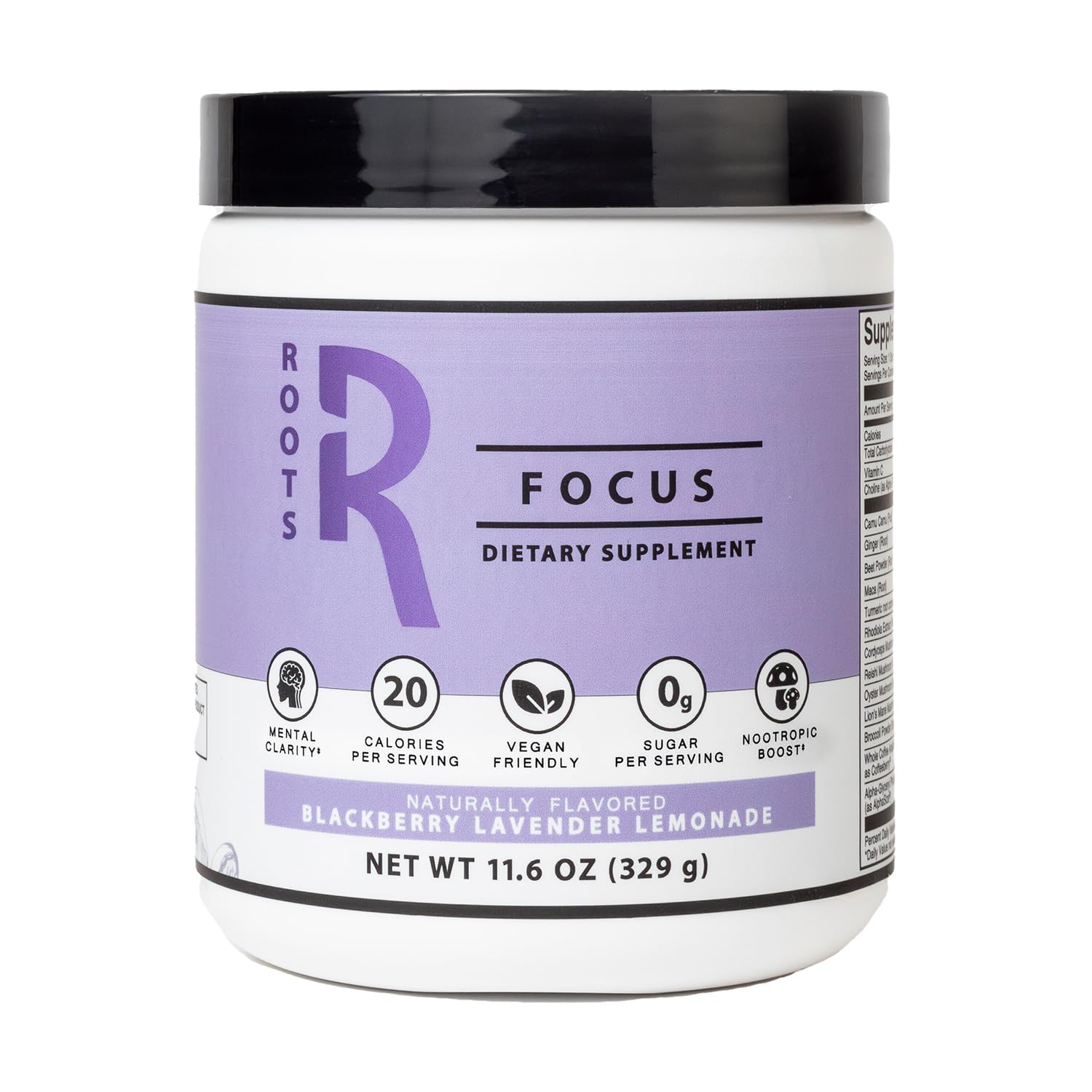 Roots Focus Brain Supplement - Nootropic Mushroom Supplement Powder for Memory, Focus, Energy - Lion's Mane, Cordyceps, Reishi Mushrooms with Caffeine - Blackberry Lemonade, 11.6oz Tub (50 Servings) - Maple Wellness Supplements