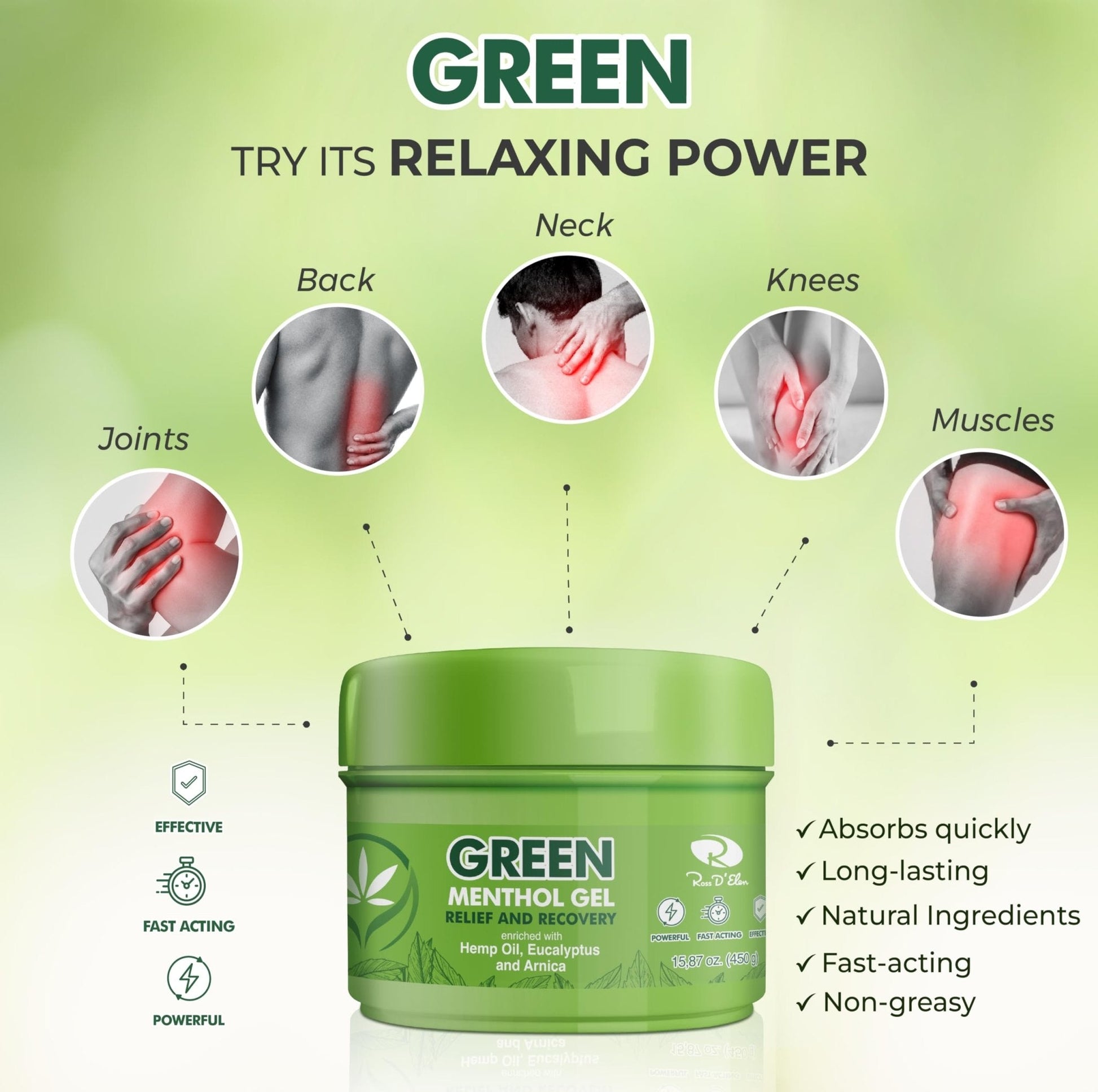 Ross D'Elen Green Menthol Gel - Large Size Single Pack - Maple Wellness Supplements