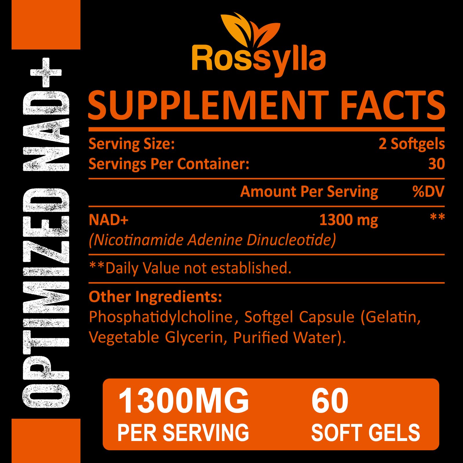 Rossylla 1300 MG Liposomal NAD+ Supplement | Highest Absorption | Purest NAD Supplemet to Boost NAD+ Effetively | Boosting NAD+ Supplement for Aging Defese, Cellular Energy, Longevity | 120 Count - Maple Wellness Supplements