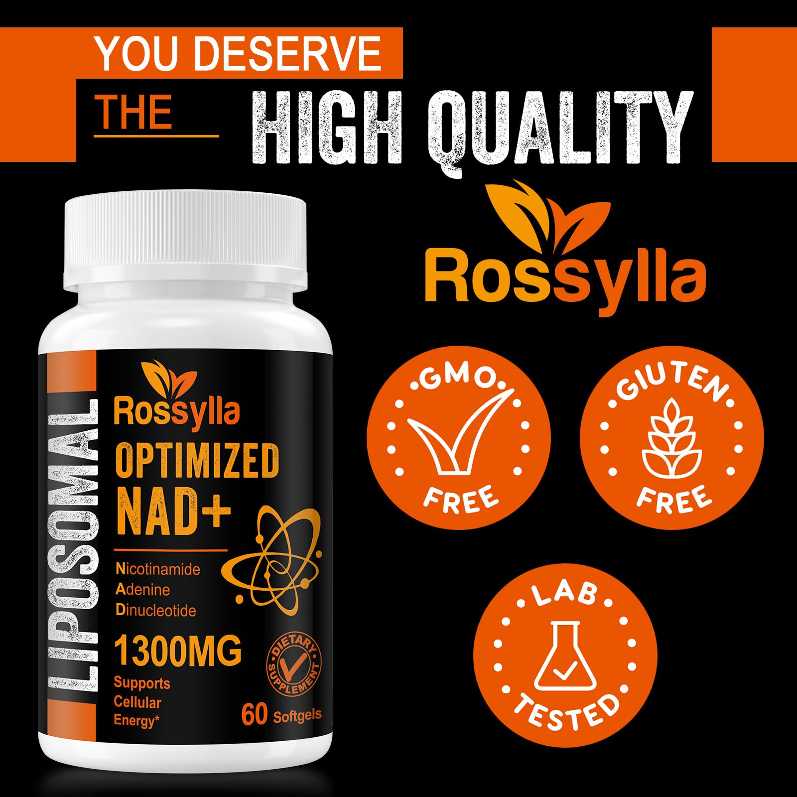 Rossylla 1300 MG Liposomal NAD+ Supplement | Highest Absorption | Purest NAD Supplemet to Boost NAD+ Effetively | Boosting NAD+ Supplement for Aging Defese, Cellular Energy, Longevity | 120 Count - Maple Wellness Supplements