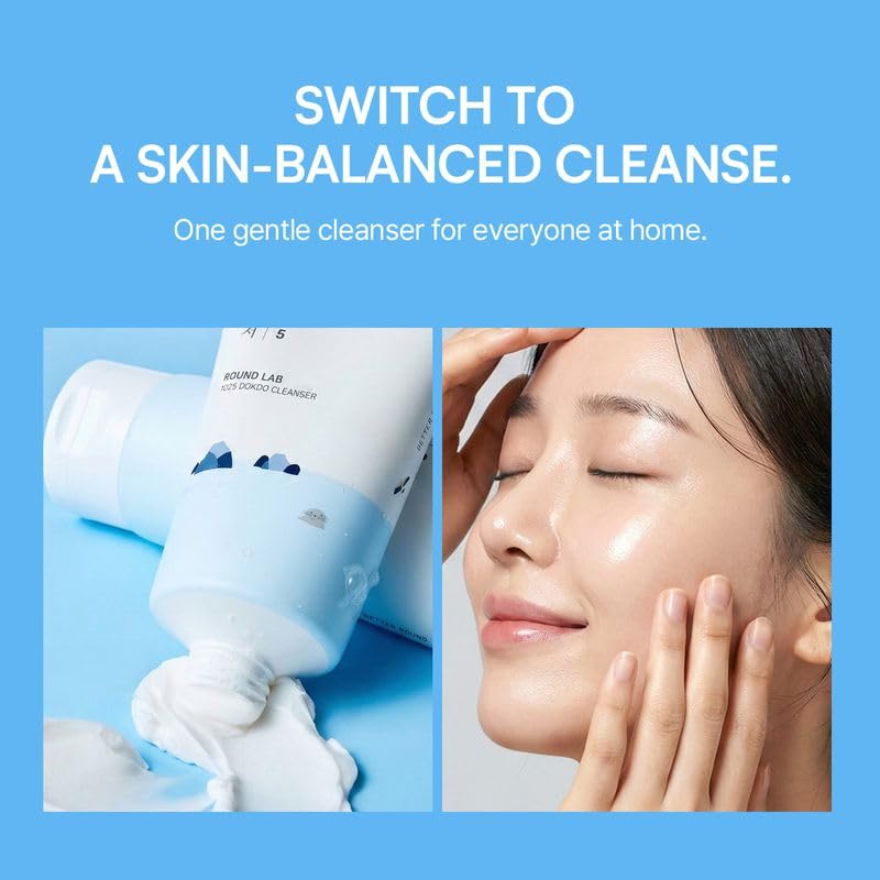ROUND LAB 1025 Dokdo Cleanser 5.07 Fl Oz, Low pH Facial Cleanser for Sensitive Skin, Rich Soft Bubbles for Deep Cleansing and Makeup Removal - Maple Wellness Supplements